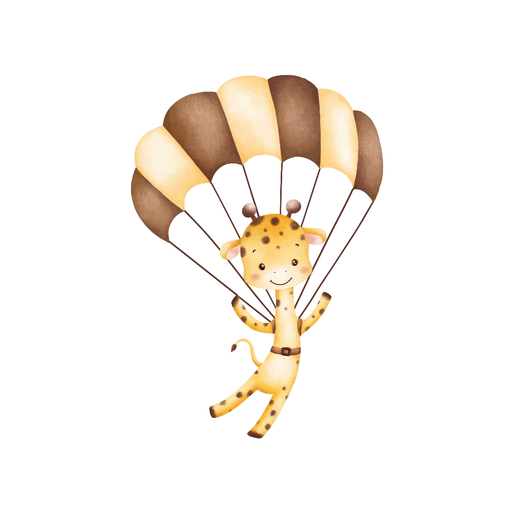 Muursticker Giraf met parachute
