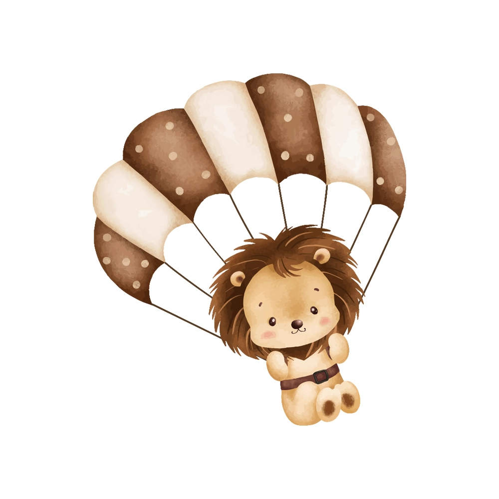 Muursticker Leeuw met parachute