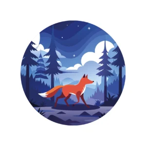 Muurcirkel Sticker Vos Silhouet Nacht